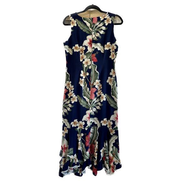 HILO HATTIES Blue Floral Hawaiian Dress Size 12 - Picture 2 of 4